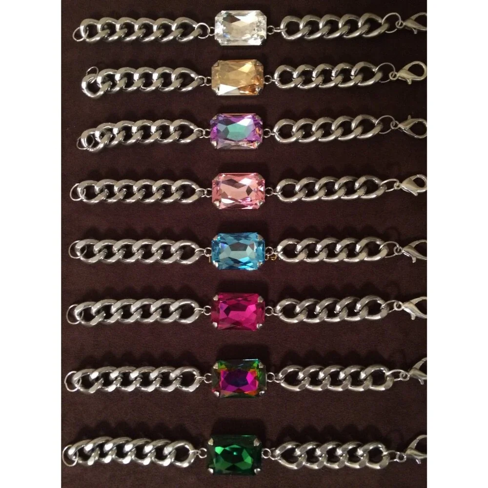 Crystal Silver Chunky Curb Chain Bracelet